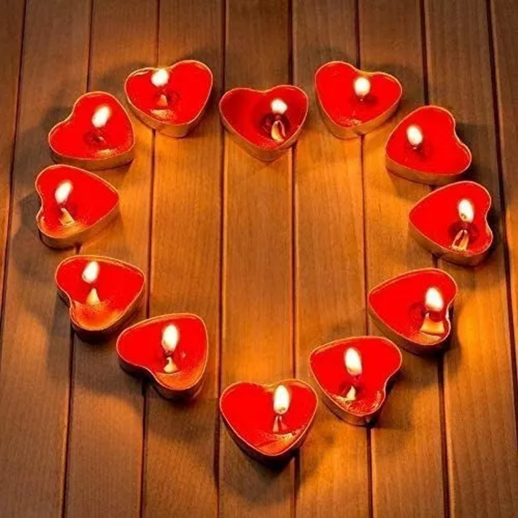 Kit 10 velas em formato de coração com aroma de morango