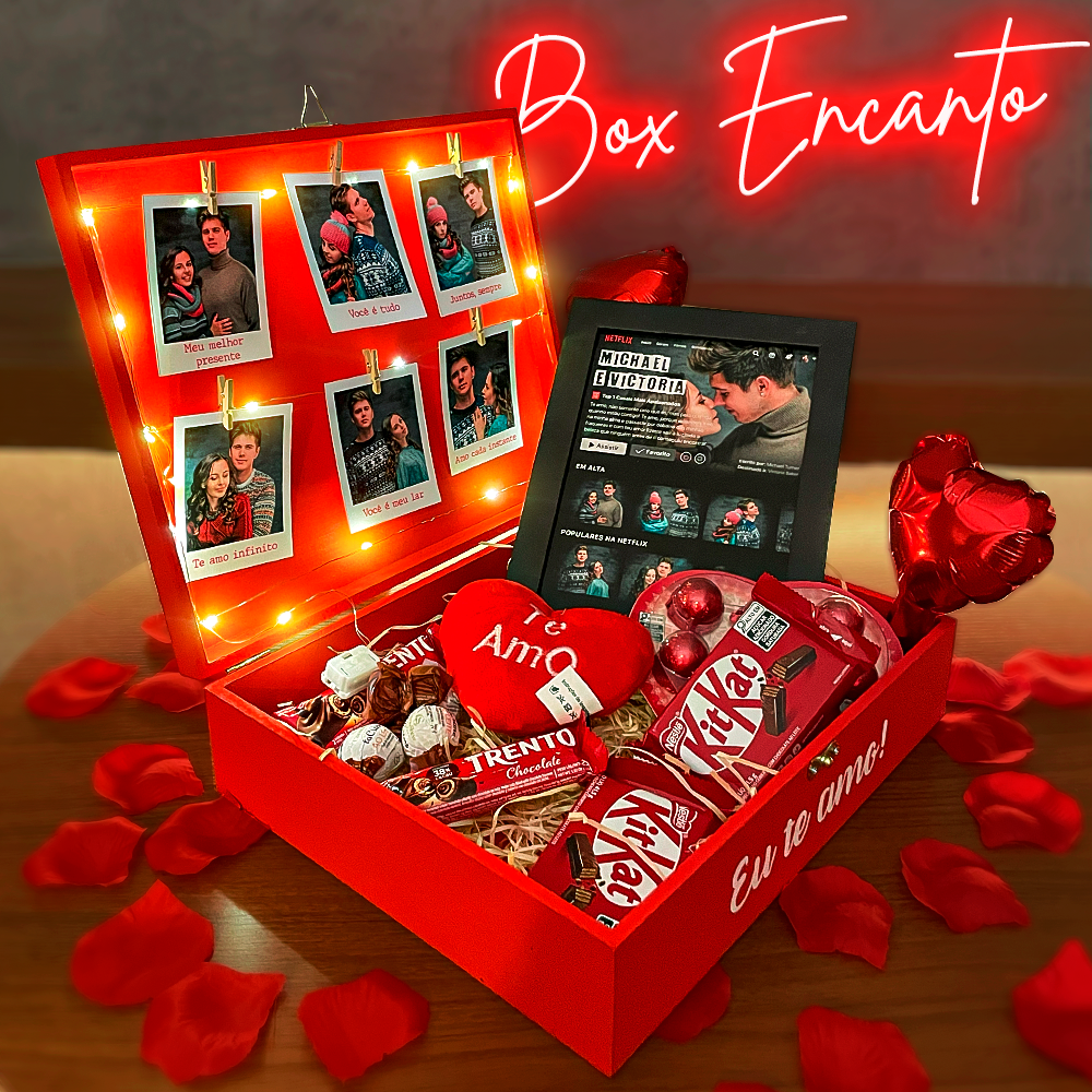 Cesta Romântica (Encanto) + Quadro Netflix + Fotos Polaroid