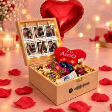 Carregar imagem no visualizador da galeria, Mini Cesta Romântica Personalizada com Fotos Polaroid e Chocolates | Fascínio