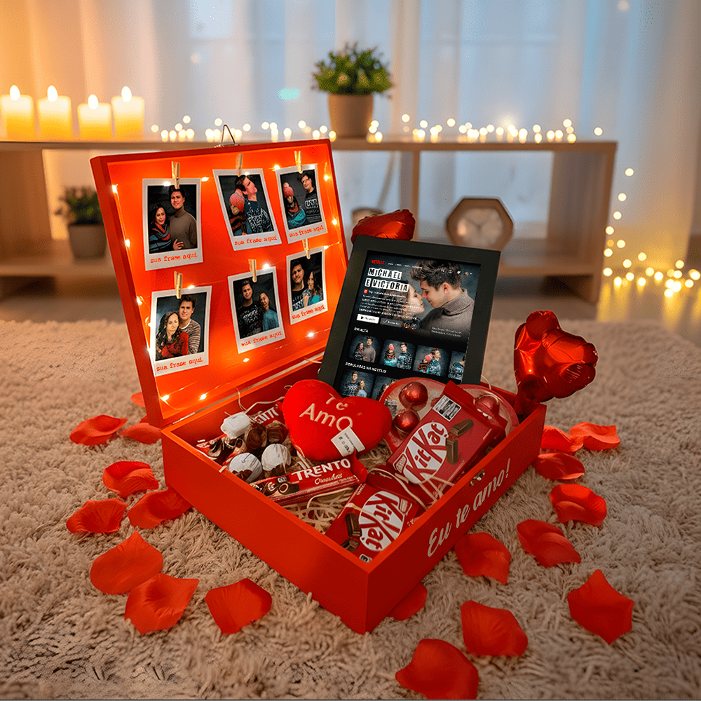 Cesta Romântica (Encanto) + Quadro Netflix + Fotos Polaroid