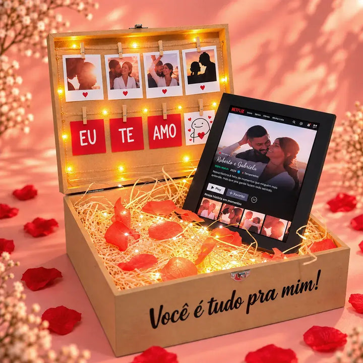 Box com Quadro, 4 Fotos Polaroid, 4 Cards com Frases e Luz de LED