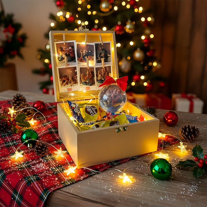 Mini cesta de natal + 6 fotos polaroid + bola de natal